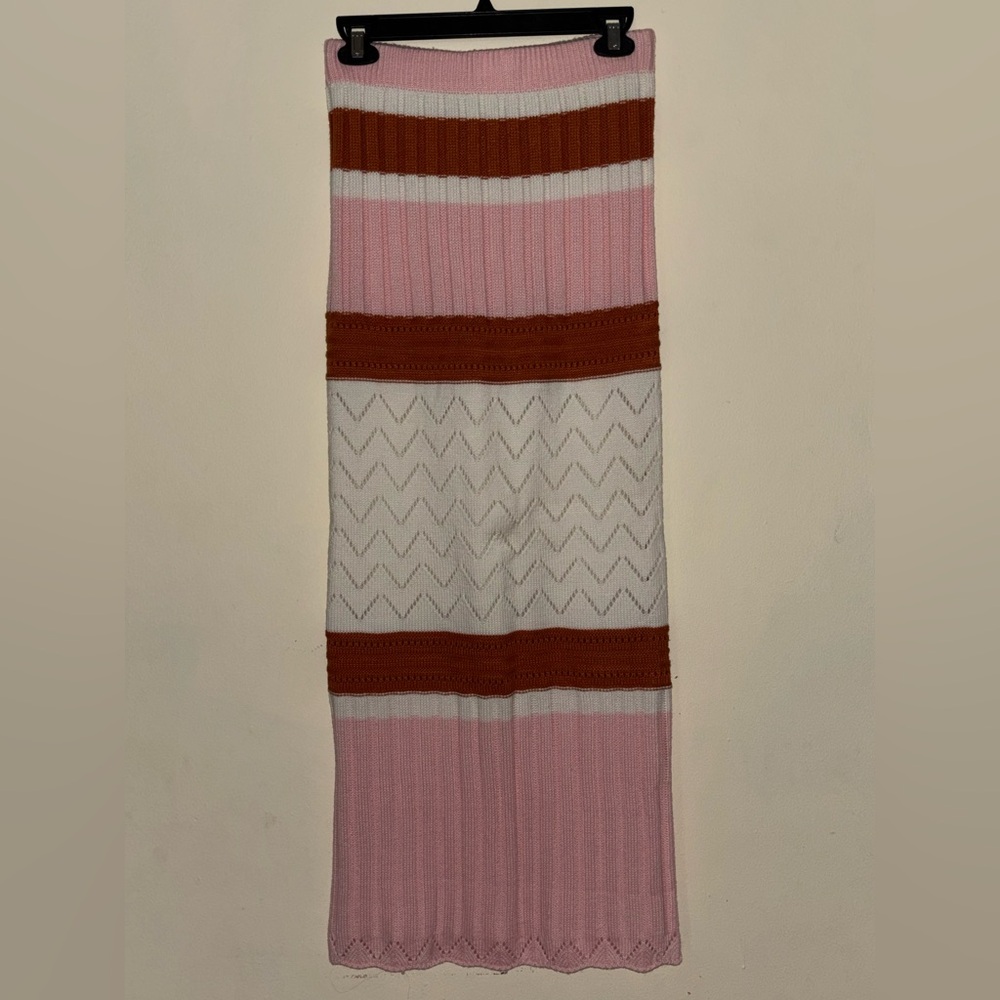 Indikah Women’s Elegant Knit Pink, Brown and White Pencil Skirt